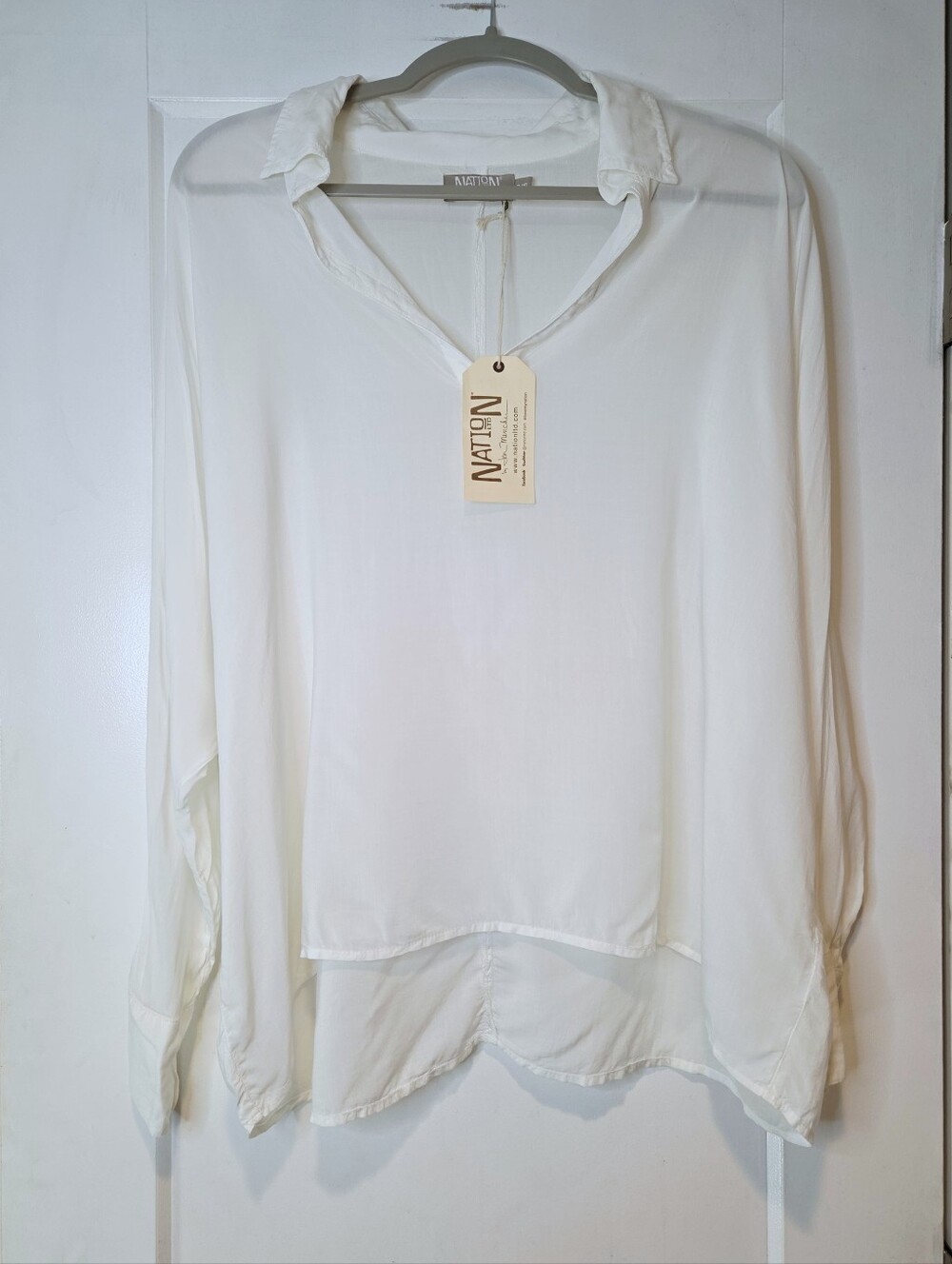 Nation LTD Jamestown Top White Semi Sheer Oversized Collared Blouse